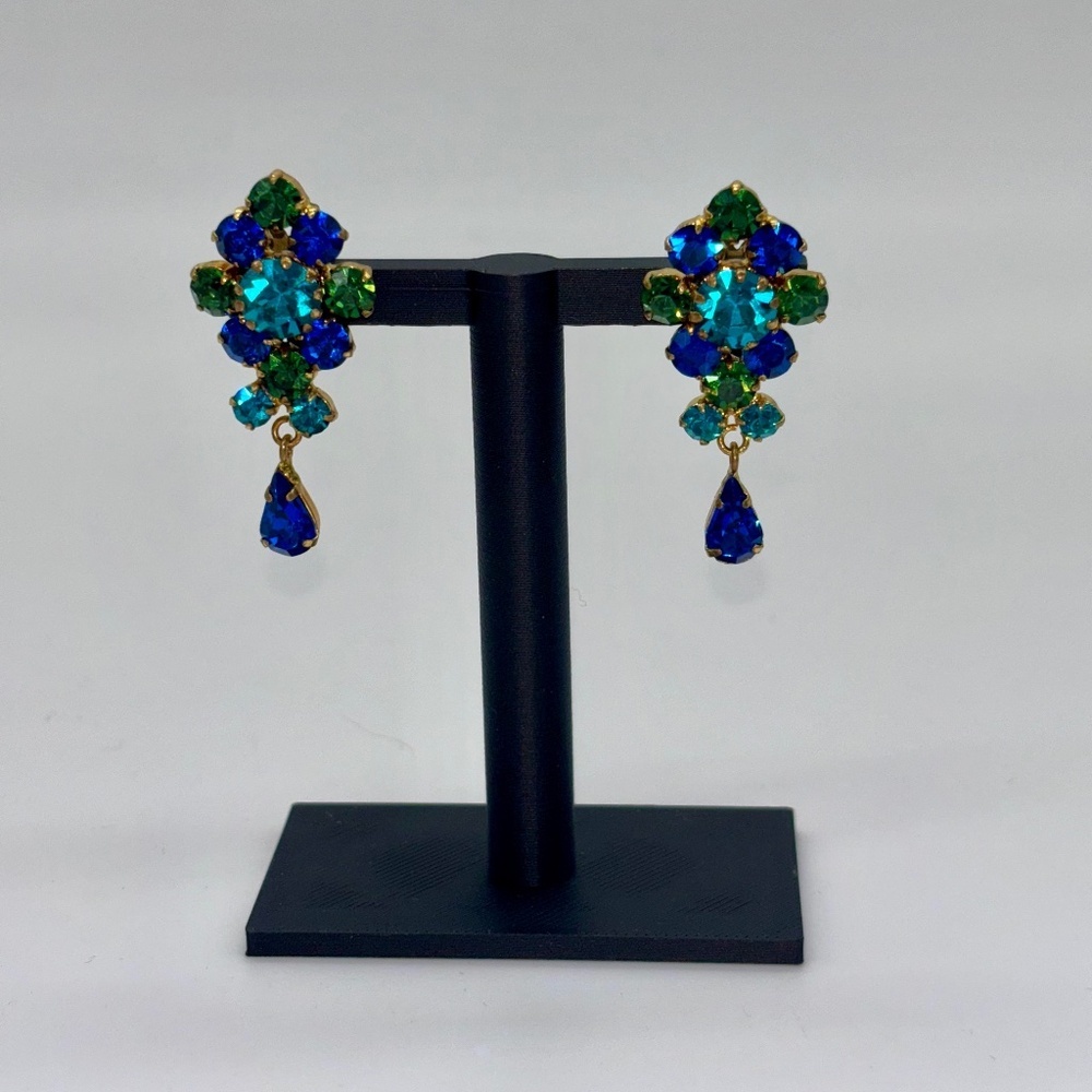 1970s 1980s Leaf Plant Motif Marquise Cut Round Stone Gold Tone Vintage Earrings - Picture 1 of 5